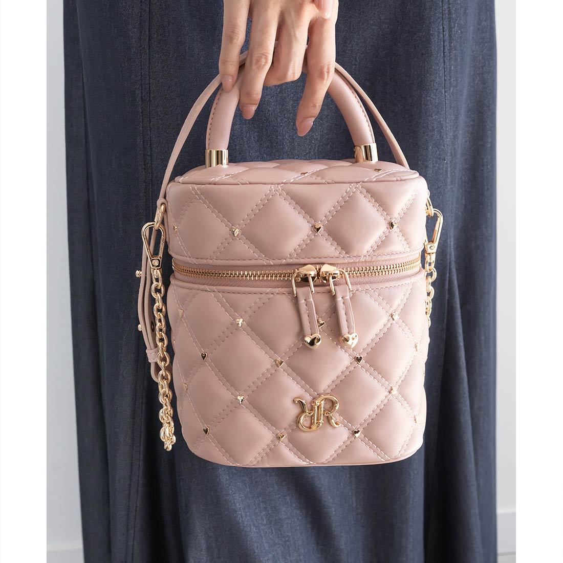 Heart Collection】ハートスタッズ2WAYキルティングバニティバッグ