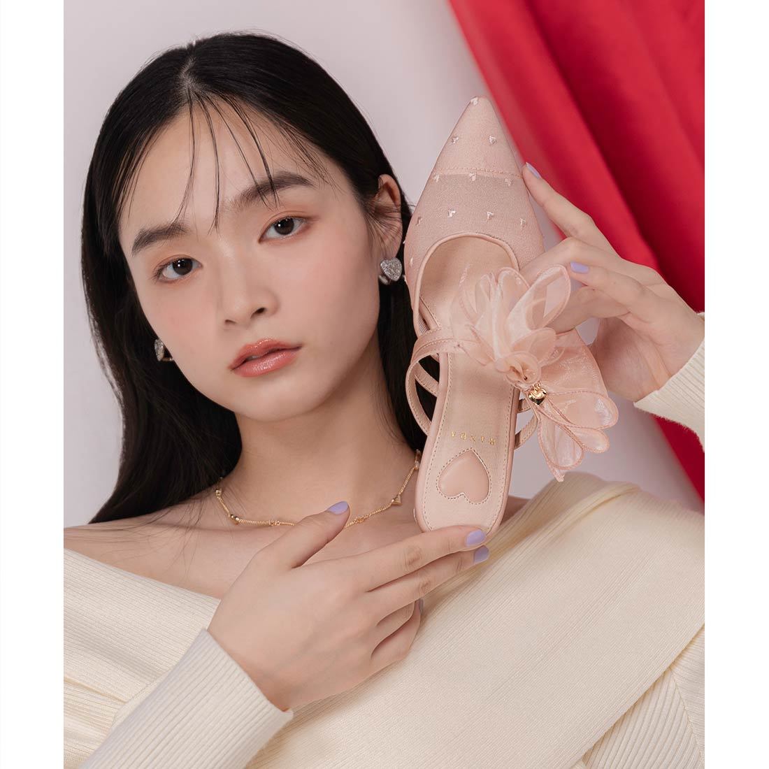 25春夏新作＞【HEART COLLECTION】シフォンリボンハートミュール