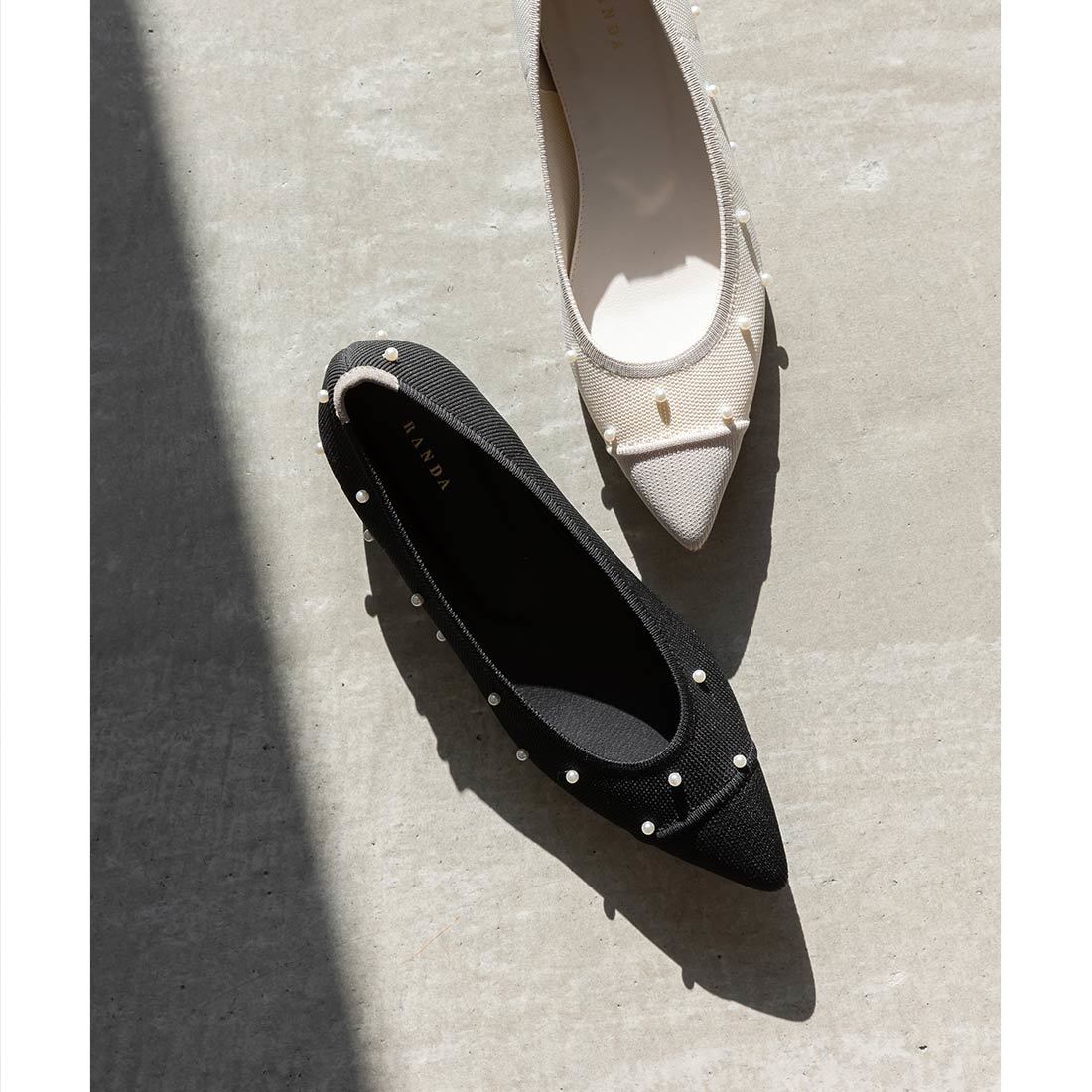 22春夏新作＞【22.5-25】フラワーレースフラットパンプス