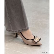 ランダ(RANDA)の＜25秋冬新作＞【22-25.5】【走れる美脚パンプス】モノグラムパーツリボンフィットパンプス