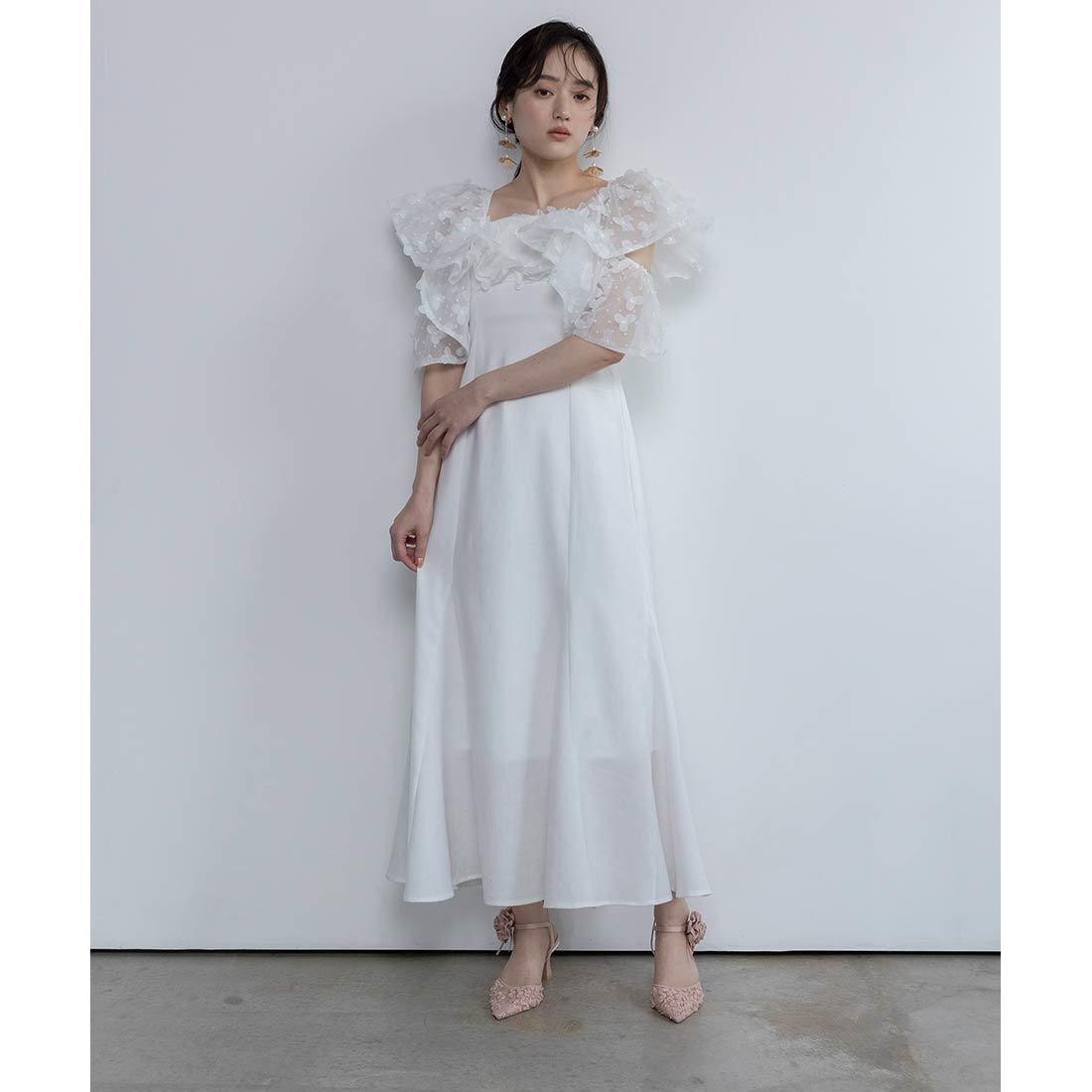 24春夏新作＞プリーツフリル2WAYシフォンワンピース | ランダ