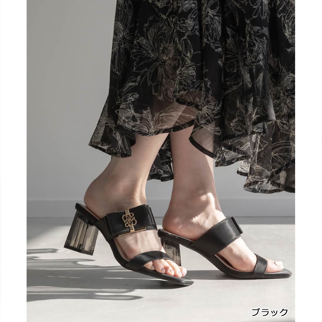 25春夏新作＞【22.5-25.5】リボン×モノグラムパーツクリアヒール