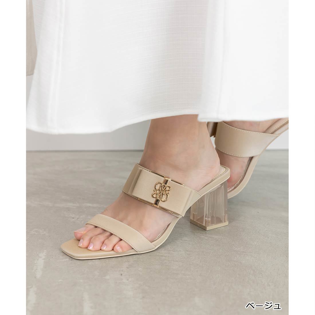 22.5-25.5】リボン×モノグラムパーツクリアヒールサンダル | ランダ