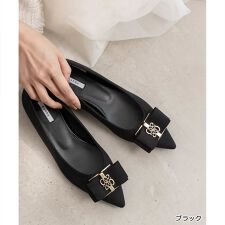 ランダ(RANDA)の＜25春夏新作＞【22-26】モノグラムパーツリボンフラットパンプス