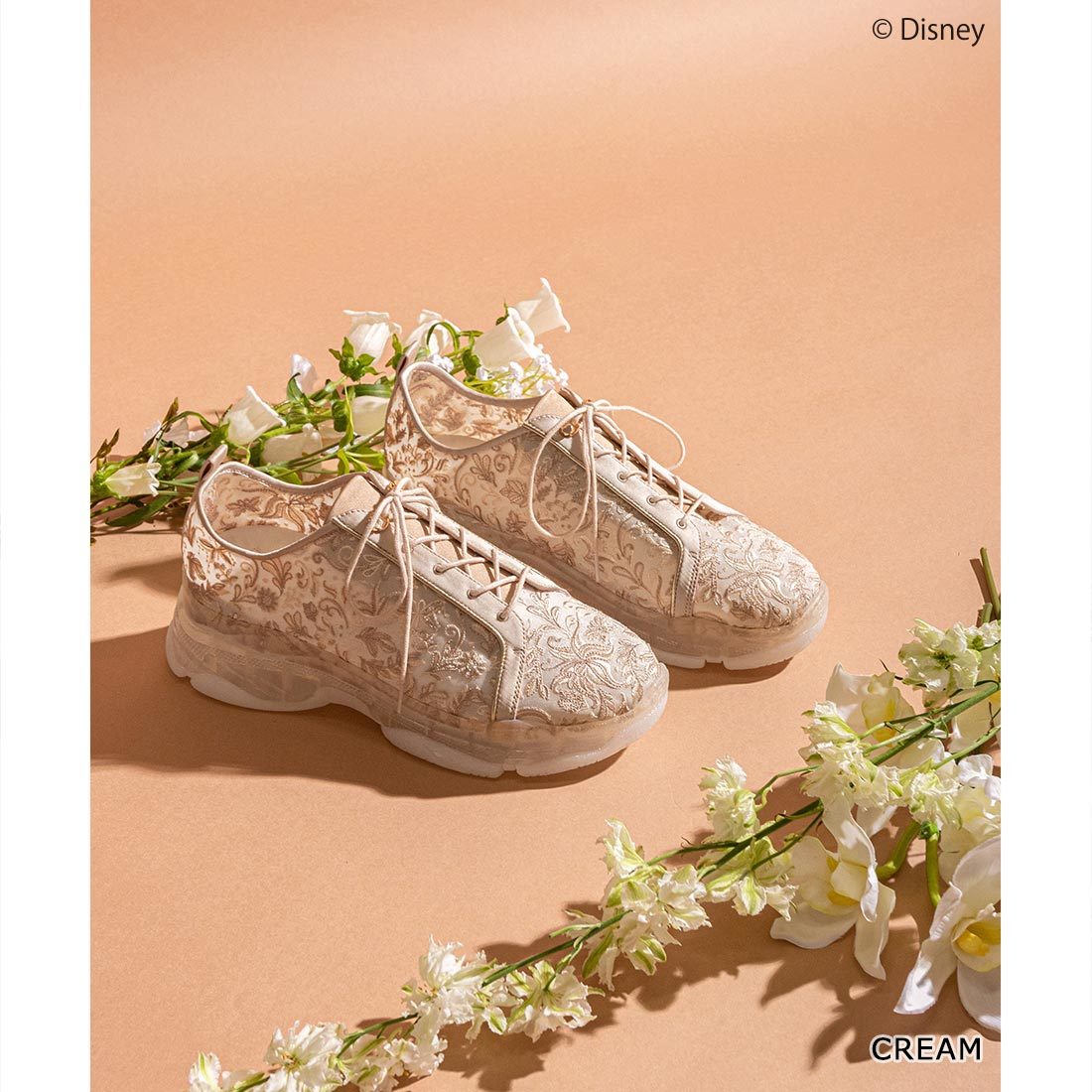 美品【ランダ】ディズニー ラプンツェルシリーズ フラワー刺繍スニーカー Mサイズ DISNEY/ディズニー “ラプンツェル”シリーズ】フラワー刺繍