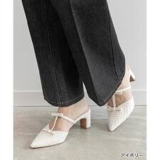 【22.5-25.5】リボンTストラップミュールパンプス