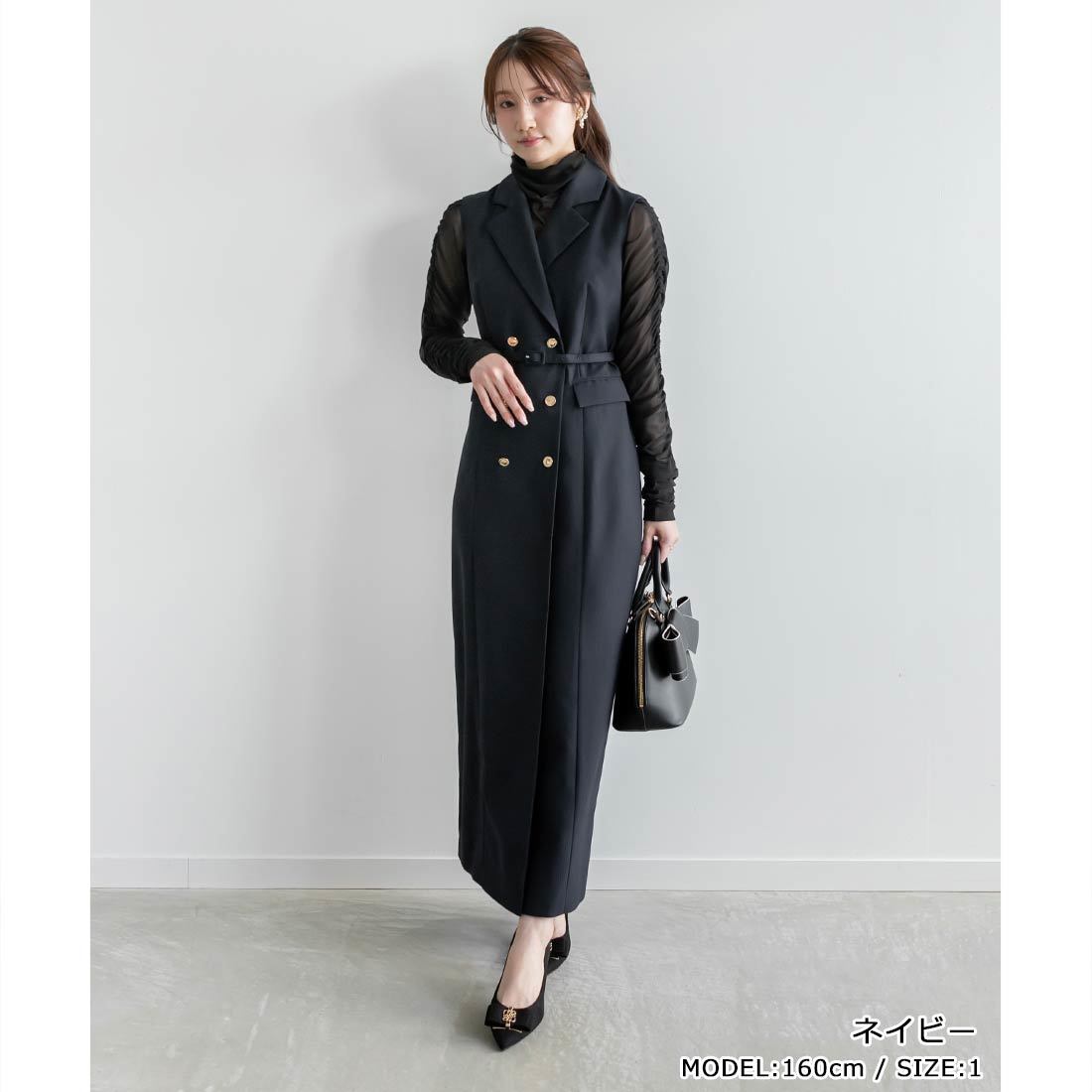 4サイズ展開】ジャケットライクプリーツレイヤードワンピース | ランダ