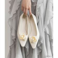 【22-25.5】2WAY ローズモチーフフラットパンプス