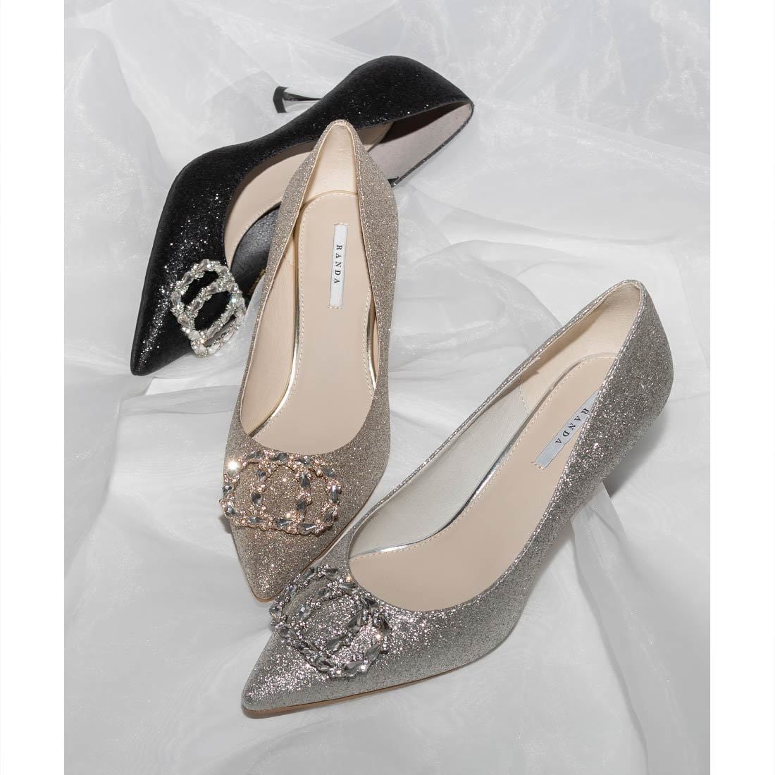 ランダ（RANDA）/＜25秋冬新作＞【22−25．5】ビジューバックルグリッターパンプス 25秋冬新作＞【22-25.5】ビジューバックルグリッターパンプス | ランダ