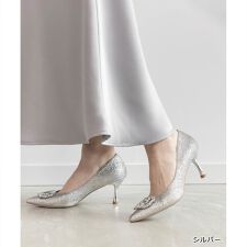 【22-25.5】ビジューバックルグリッターパンプス