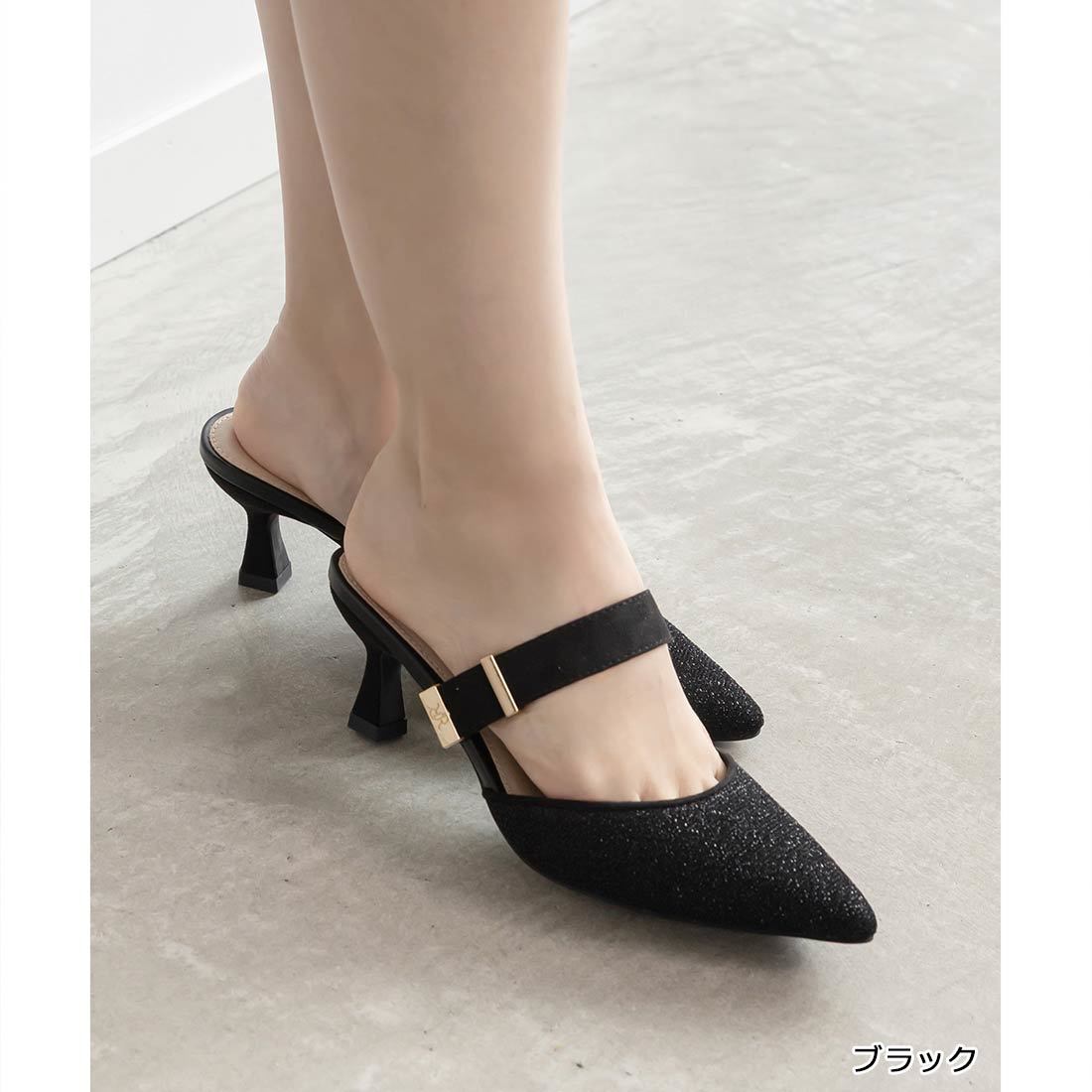25秋冬新作＞【22.5-25.5】ビッグベロアリボンミュールパンプス