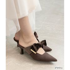 ランダ(RANDA)の＜25秋冬新作＞【22.5-25.5】ビッグベロアリボンミュールパンプス
