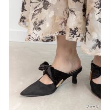 ＜25秋冬新作＞【22.5-25.5】ビッグベロアリボンミュールパンプス