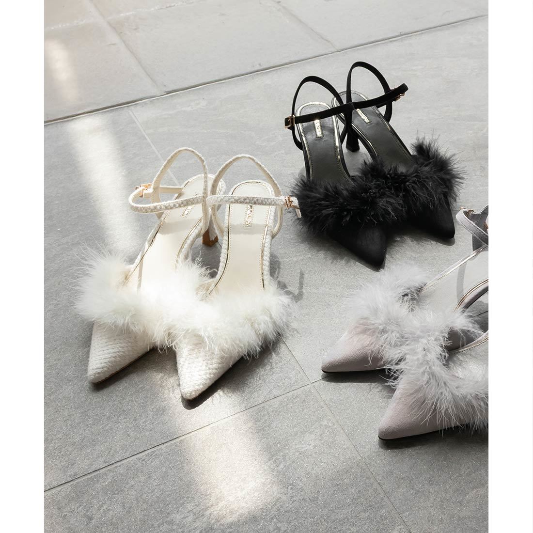 25秋冬新作＞【22.5-25.5】ファーデザインストラップパンプス