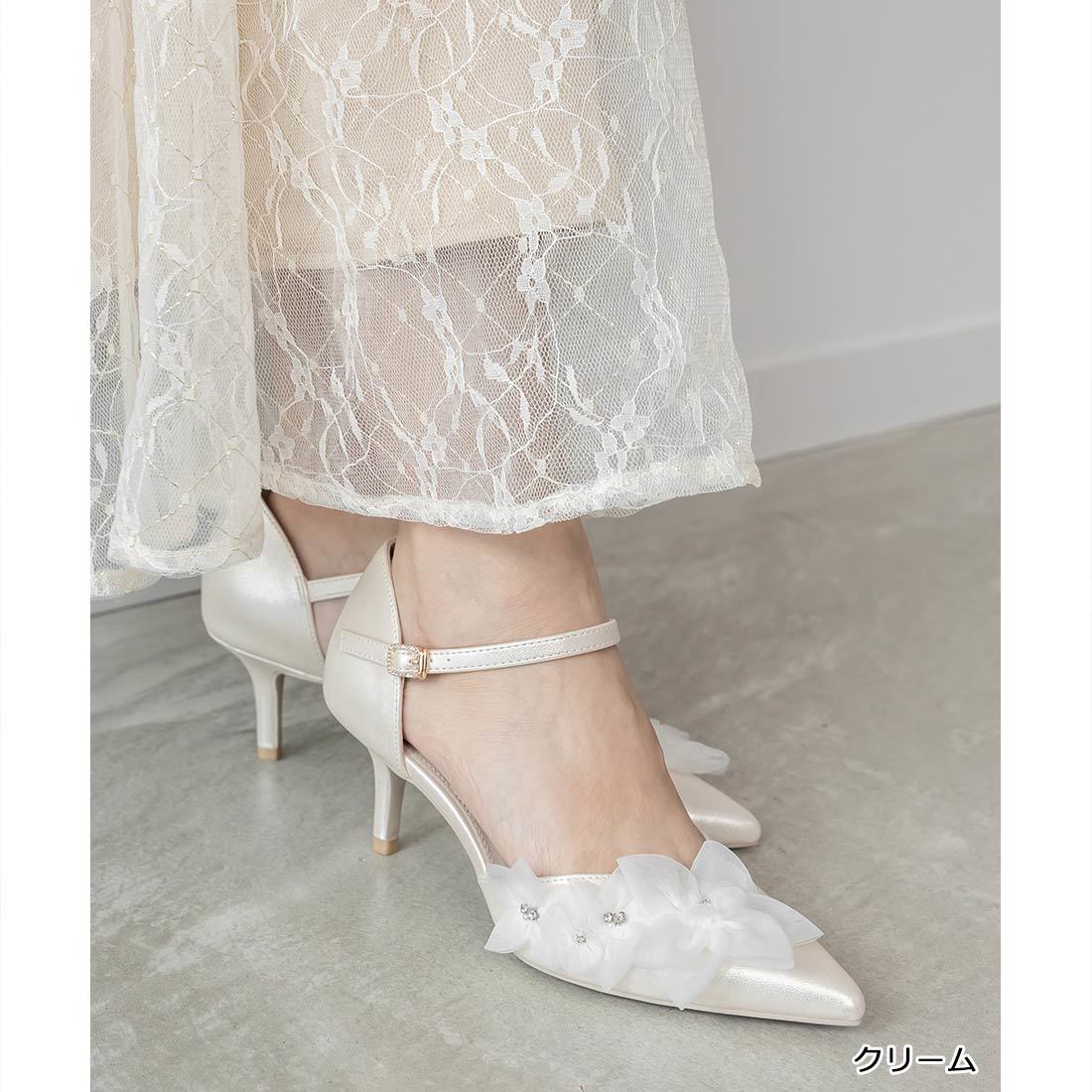 25秋冬新作＞【22-25.5】ビジューバックルベルトフラットパンプス