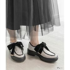 【22.5-25.5】ベロアリボンボリュームソールシューズ