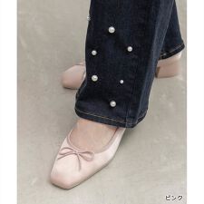 【22-25.5】スクエアトゥヒールアップバレエシューズ