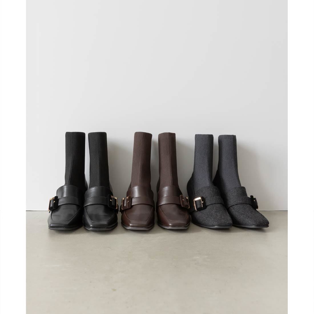 ランダ（RANDA）/＜25秋冬新作＞【22．5−25．5】バックルベルトニットドッキングブーツ 25秋冬新作＞【22.5-25.5】バックルベルトニットドッキングブーツ