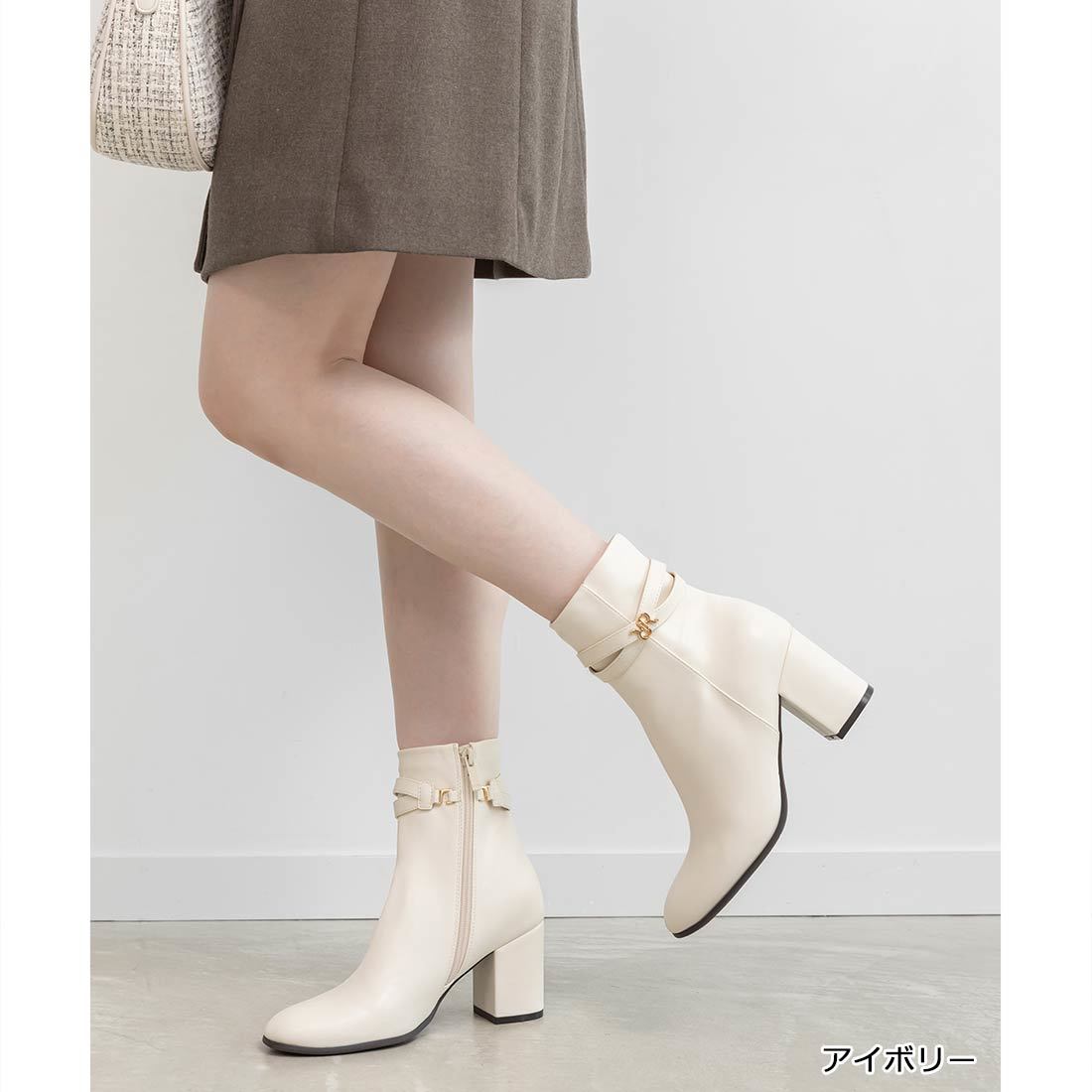 22.5-25.5】ストレッチ チャンキーヒールショートブーツ