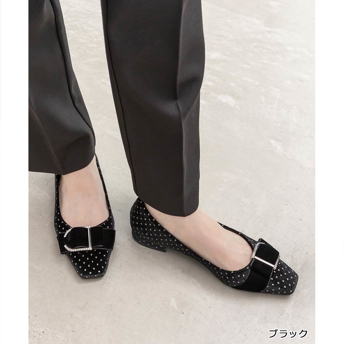 25秋冬新作＞【22-25.5】ビジューバックルベルトフラットパンプス