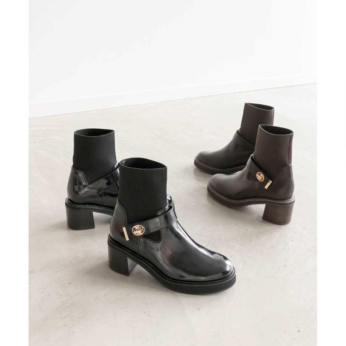 ランダ（RANDA）/＜25秋冬新作＞【22．5−25．5】レザーライクニットドッキングブーツ 25秋冬新作＞【22.5-25.5】レザーライクニットドッキングブーツ