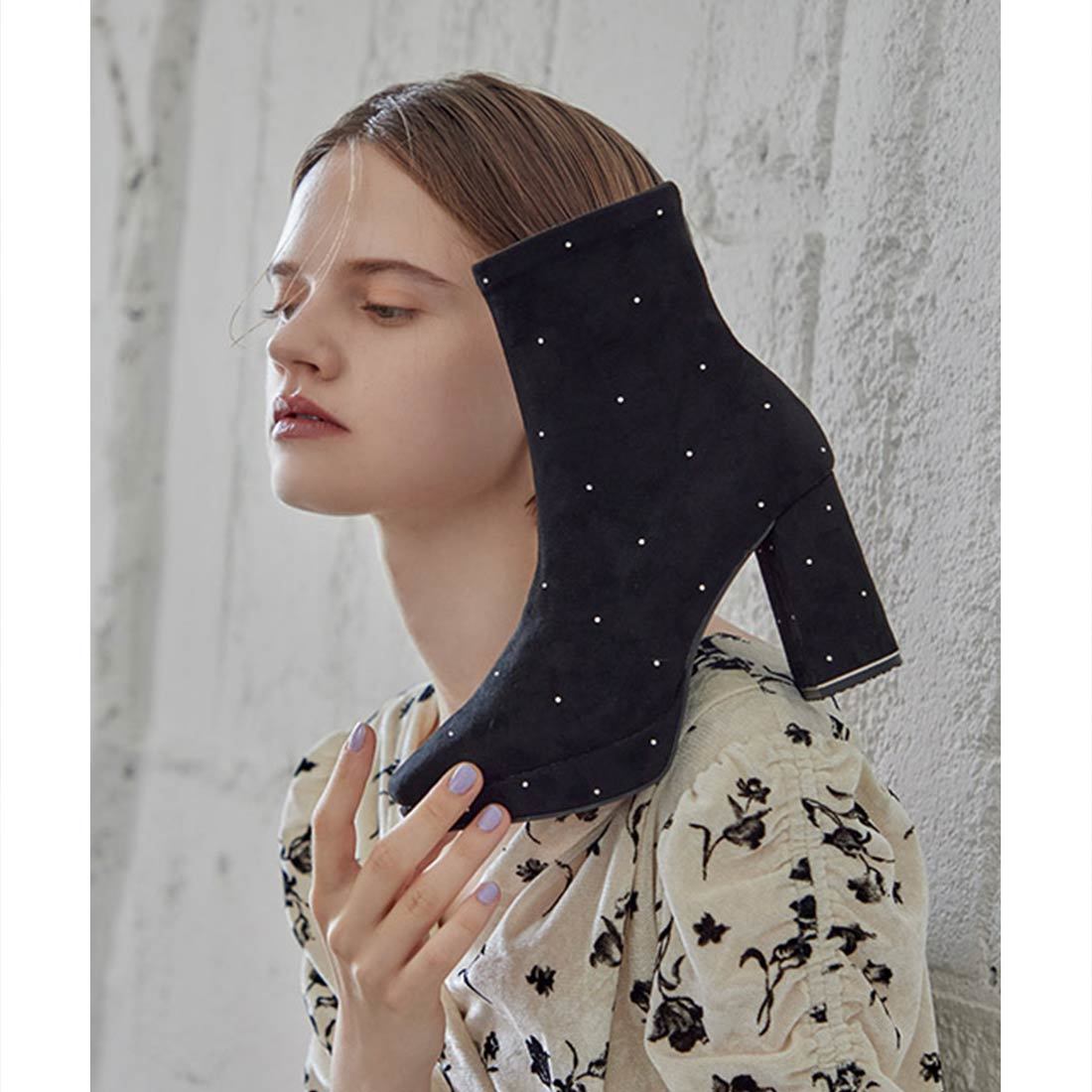 ランダ（RANDA）/＜25秋冬新作＞【22．5−25．5】ストーンデザインストレッチショートブーツ 25秋冬新作＞【22.5-25.5】ストーンデザインストレッチショートブーツ