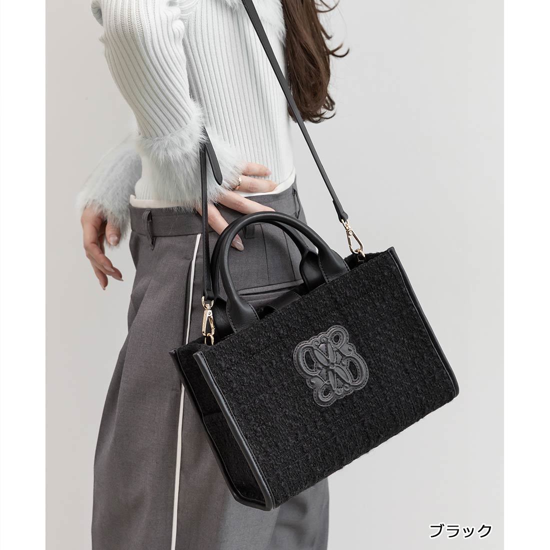 randa リボン付き黒トートバッグ ランダ RANDA リボンハンドルトートバッグ （BLACK） -靴