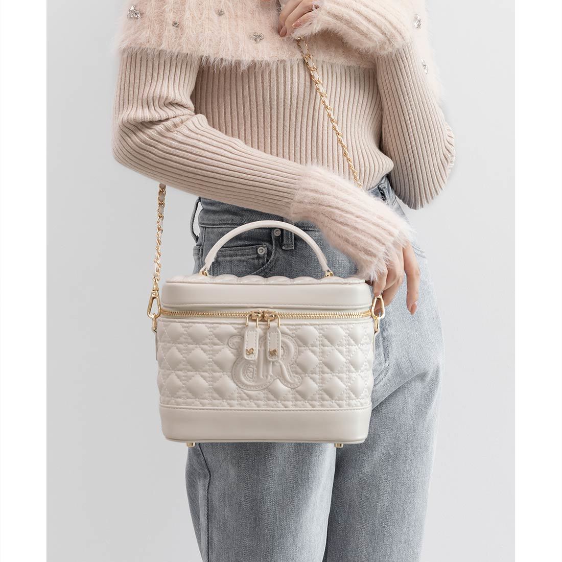 新品 RANDA 2WAY モノグラムデザイントートバッグ ツイード MONOGRAM TOTE BAG】 モノグラムモチーフが映えるツイードトート