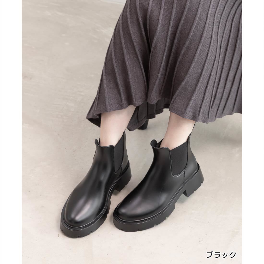 25秋冬新作＞【22.5-25.5】ボリュームソールサイドゴアレインブーツ