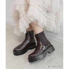【22.5-25.5】ベルトデザインサイドゴアショートブーツ