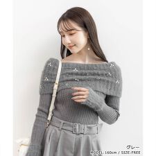 ランダ(RANDA)の＜25秋冬新作＞ビジューシャギーオフショルダーニット