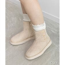 【22.5-25.5】モノグラムパーツキルティングムートンブーツ