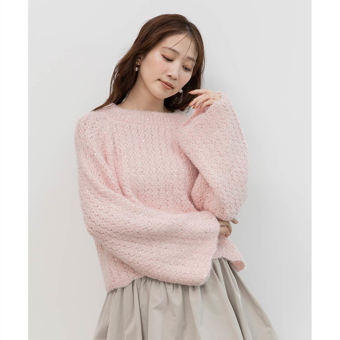 ランダ（RANDA）/＜25秋冬新作＞【選べる丈感】スパンコール混オーバーサイズニット 25秋冬新作＞【選べる丈感】スパンコール混オーバーサイズニット