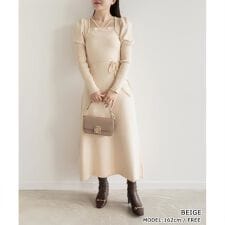 【選べる丈感】スクエアネックニットワンピース