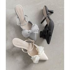 26春夏新作＞【22.5-25.5】2WAY シアーリボンミュールパンプス 