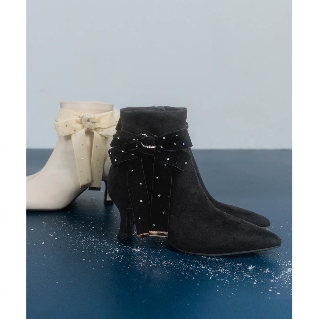 ランダ（RANDA）/＜25秋冬新作＞【Holiday Collection】2WAYビジューベロアリボンショートブーツ 25秋冬新作＞【Holiday Collection】2WAYビジューベロアリボンショート