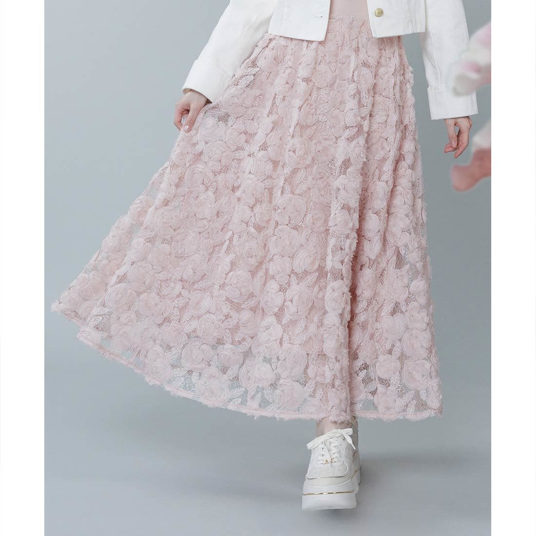 26春夏新作＞【Flower Collection】3Dフラワーフレアロングスカート