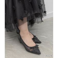 ＜26春夏新作＞【22-25.5】グリッターラインチュールパンプス