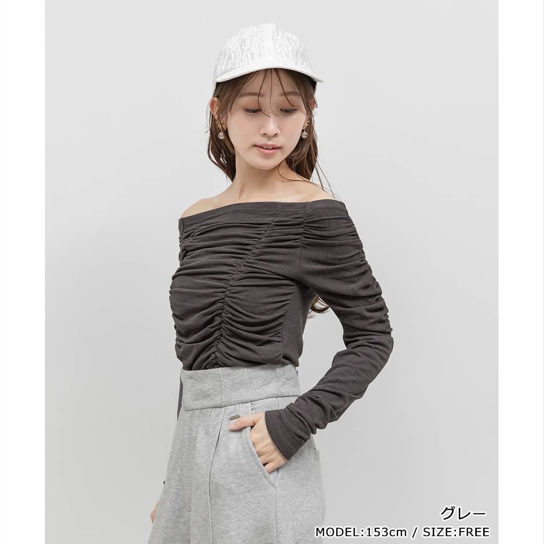 ＜26春夏新作＞2WAYオフショルギャザーカットトップス