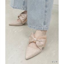 ＜26春夏新作＞【22.5-25.5】ビッグリボンミュールパンプス