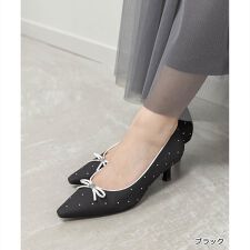 ＜26春夏新作＞【22-25.5】モノグラムパーツリボンパンプス