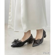 ＜26春夏新作＞【22-25.5】2WAY シアーリボンチャンキーヒールパンプス
