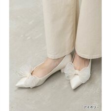 ＜26春夏新作＞【22-25.5】2WAY シアーリボンチャンキーヒールパンプス