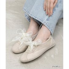 ＜26春夏新作＞【22.5-25.5】2WAY オーガンジーリボンフラットスニーカー