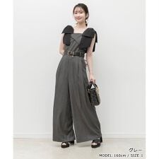 ＜26春夏新作＞2WAY リボンショルダーロンパース