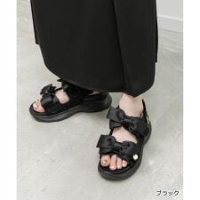＜26春夏新作＞【22.5-25.5】サテンリボンスポーツサンダル