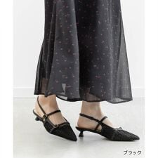 ＜26春夏新作＞【22.5-25.5】シアーチェックバックストラップパンプス