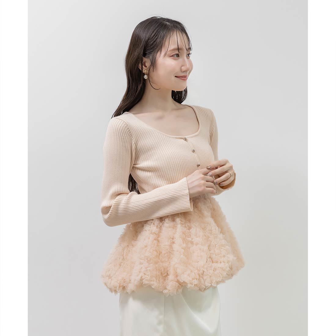 26春夏新作＞デザインチュールペプラムリブニット | ランダ(RANDA