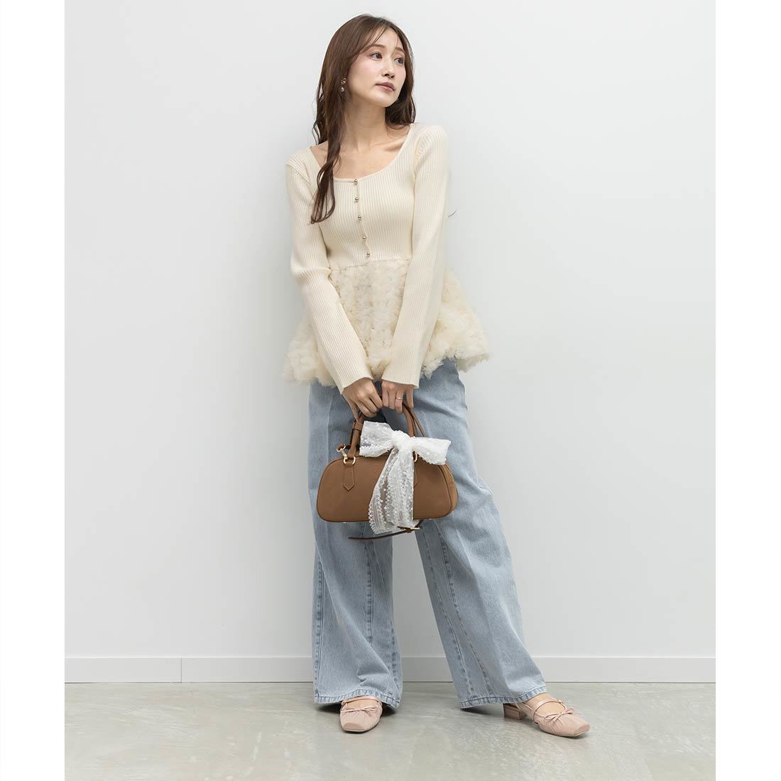 【本日19時まで値下げ中】RANDA デザインチュールペプラムリブニット Randa デザインチュールペプラムリブニット トップス
