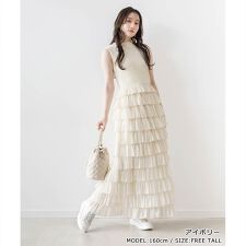 ＜26春夏新作＞ティアードフリルドッキングワンピース
